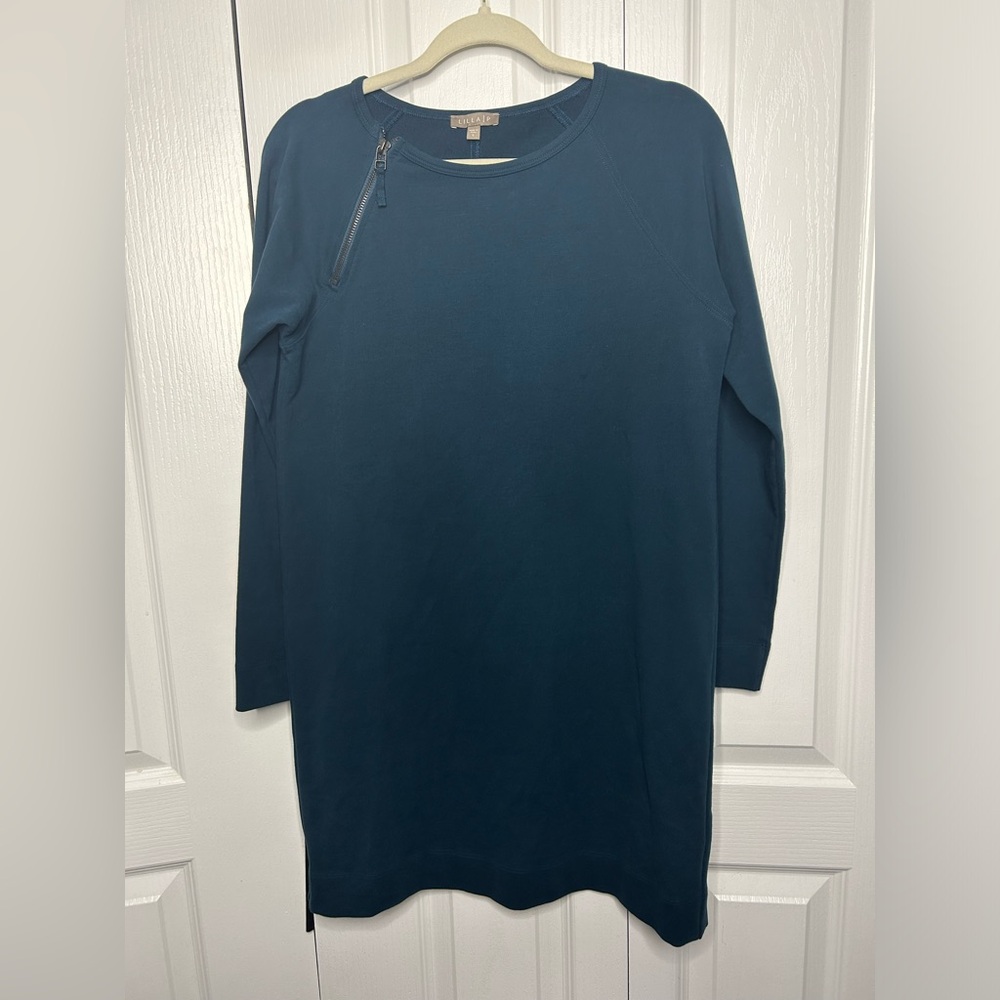Lilla‎ P Women’s Navy Blue Raglan Zip Mini Dress Long Sleeve Size Small